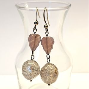 Handmade Purple Leaf Beaded Earrings